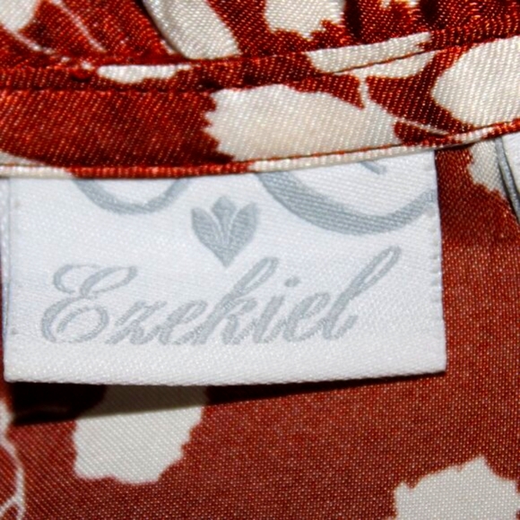 Ezekiel Floral Print Dress - Women's Size S - Brown & Cream Satin - Pull On - Picture 8 of 10